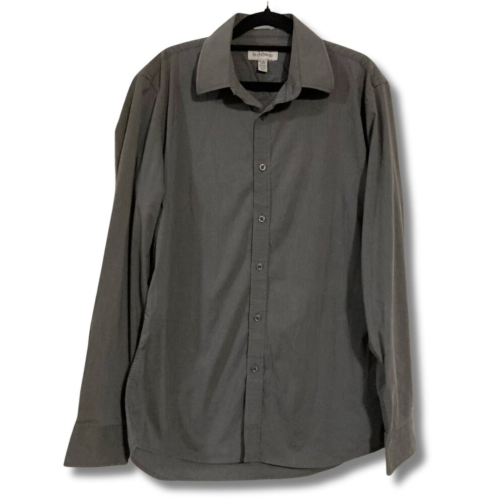 LE CHATEAU Grey pinstrip button-down shirt ~ Vintage men's MEDIUM dress shirt